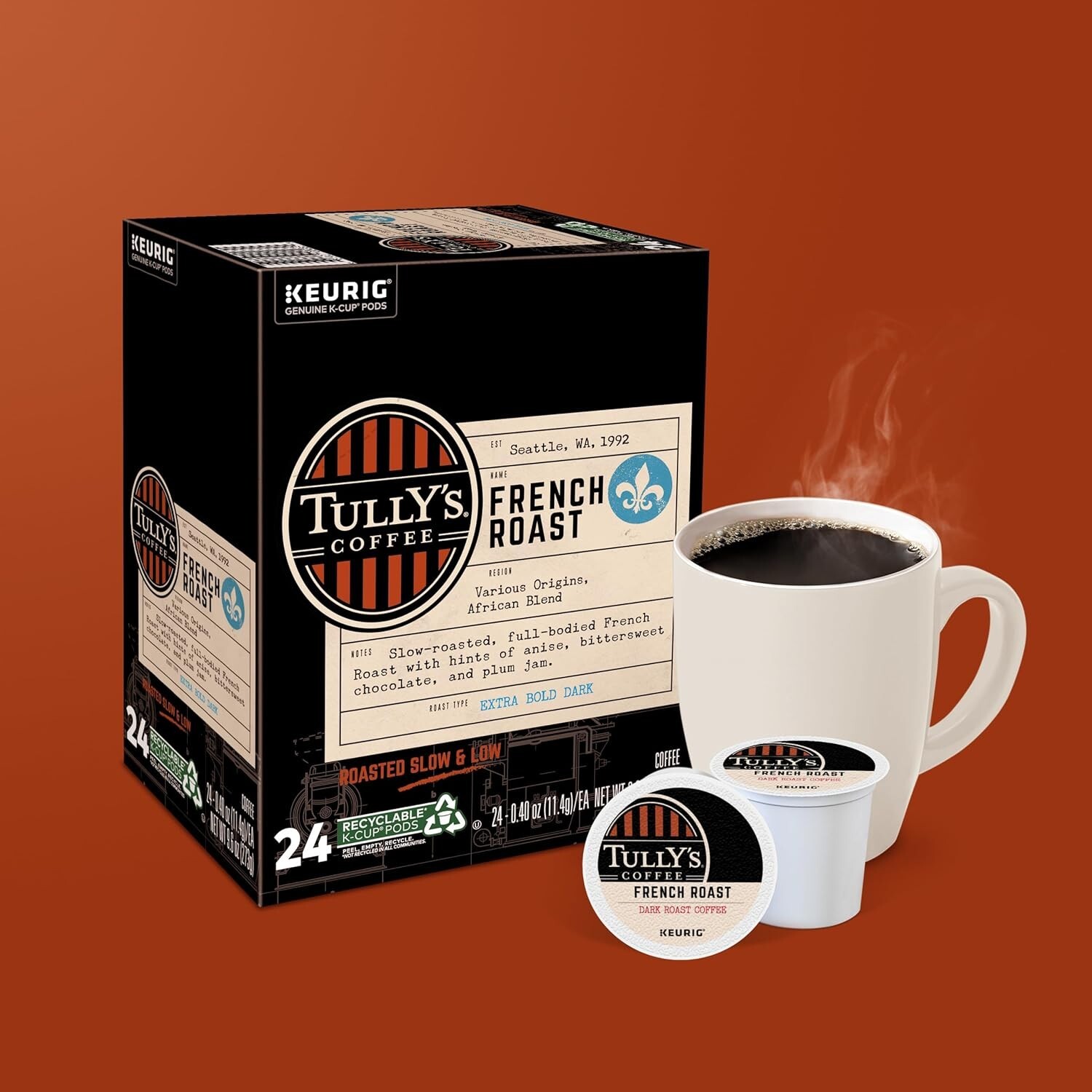 Tully’s Coffee French Roast, Single-Serve Keurig K-Cup 24 Count (Pack of 1)