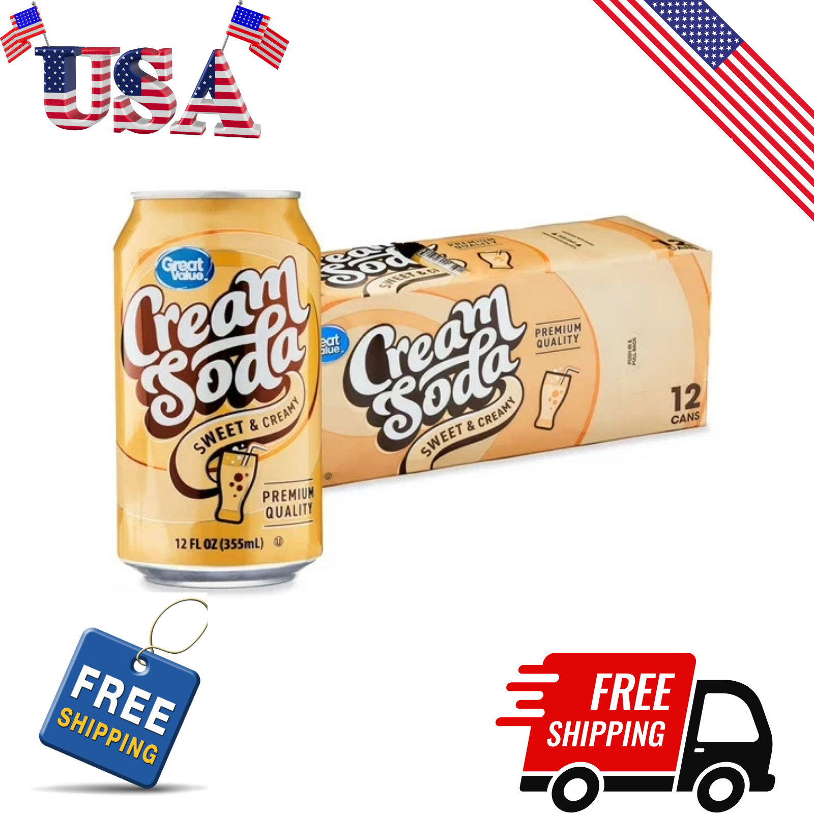 Great Value Cream Soda Pop, 12 fl oz, 12 Pack Cans****
