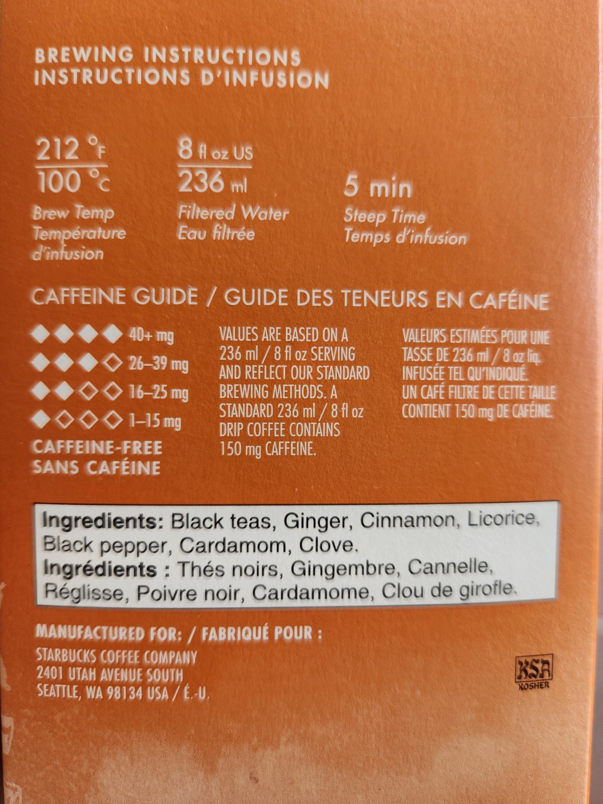 Starbucks Teavana Tea Sachets Classic Chai, Pack Of 144 Sachets BB Date:7/30/25