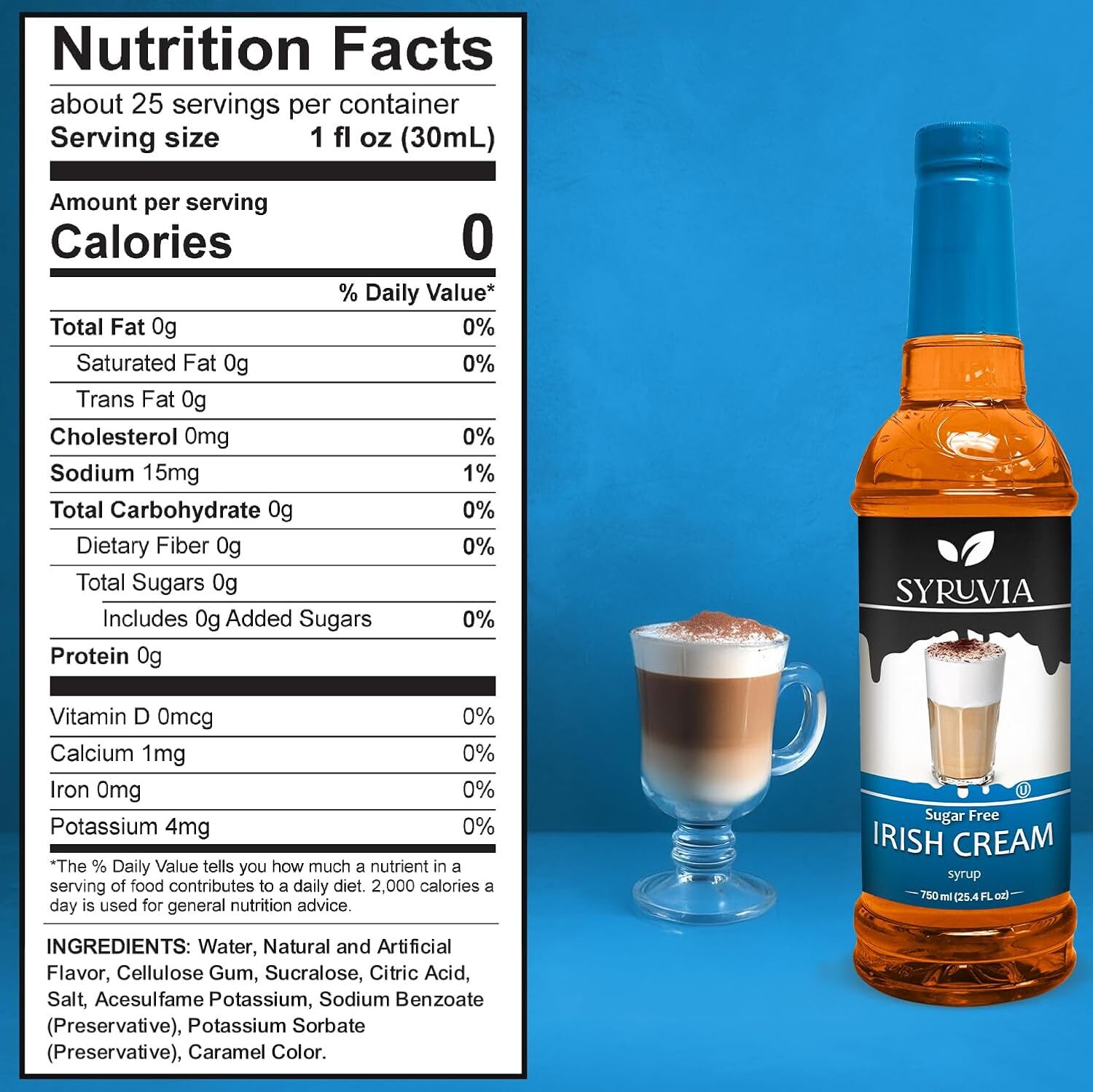 Syruvia Sugar Free Irish Cream Syrup 25.4 fl oz, for Drinks, & More