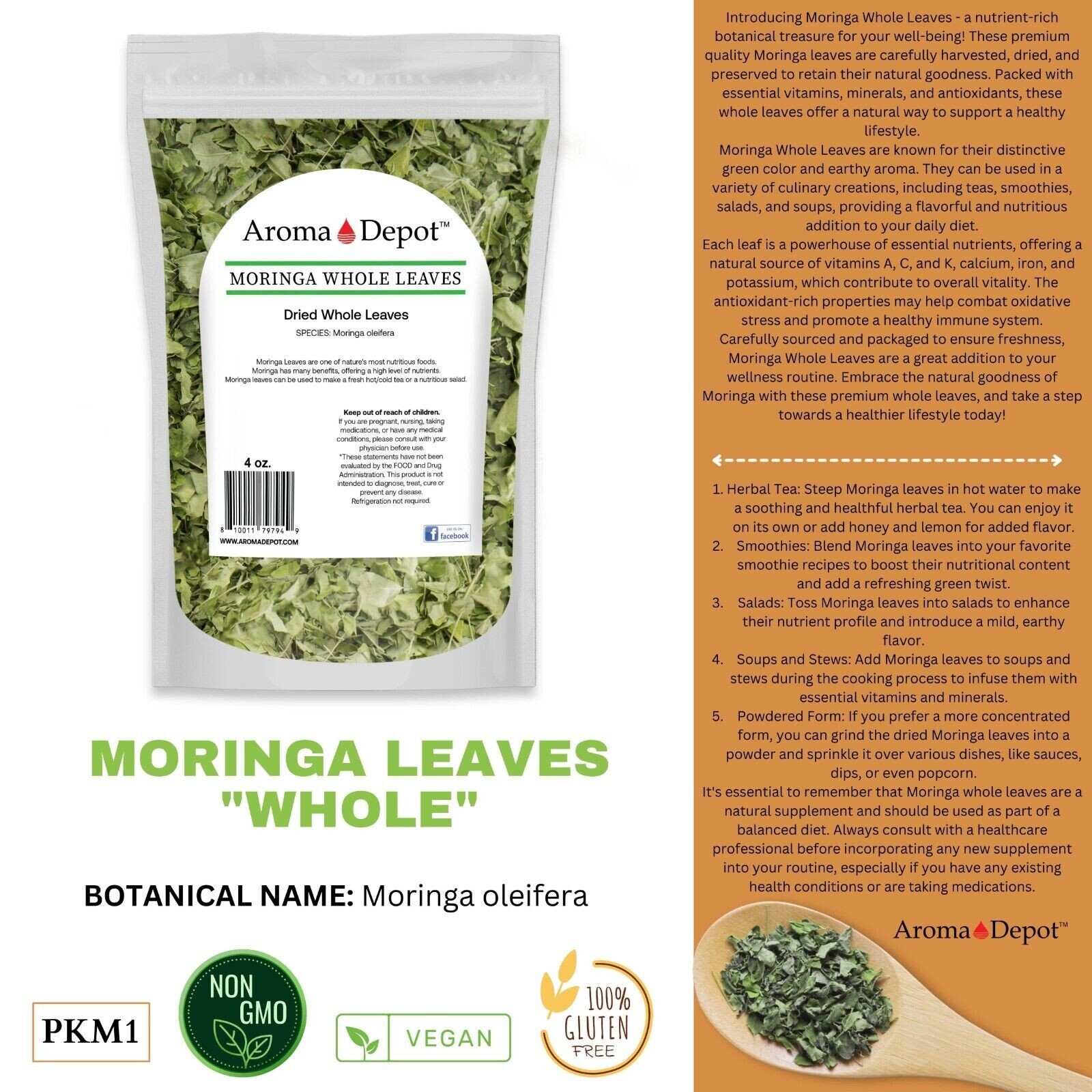 1lb Moringa oleifera Leaf Powder 100% Pure Natural Superfood Gluten Free