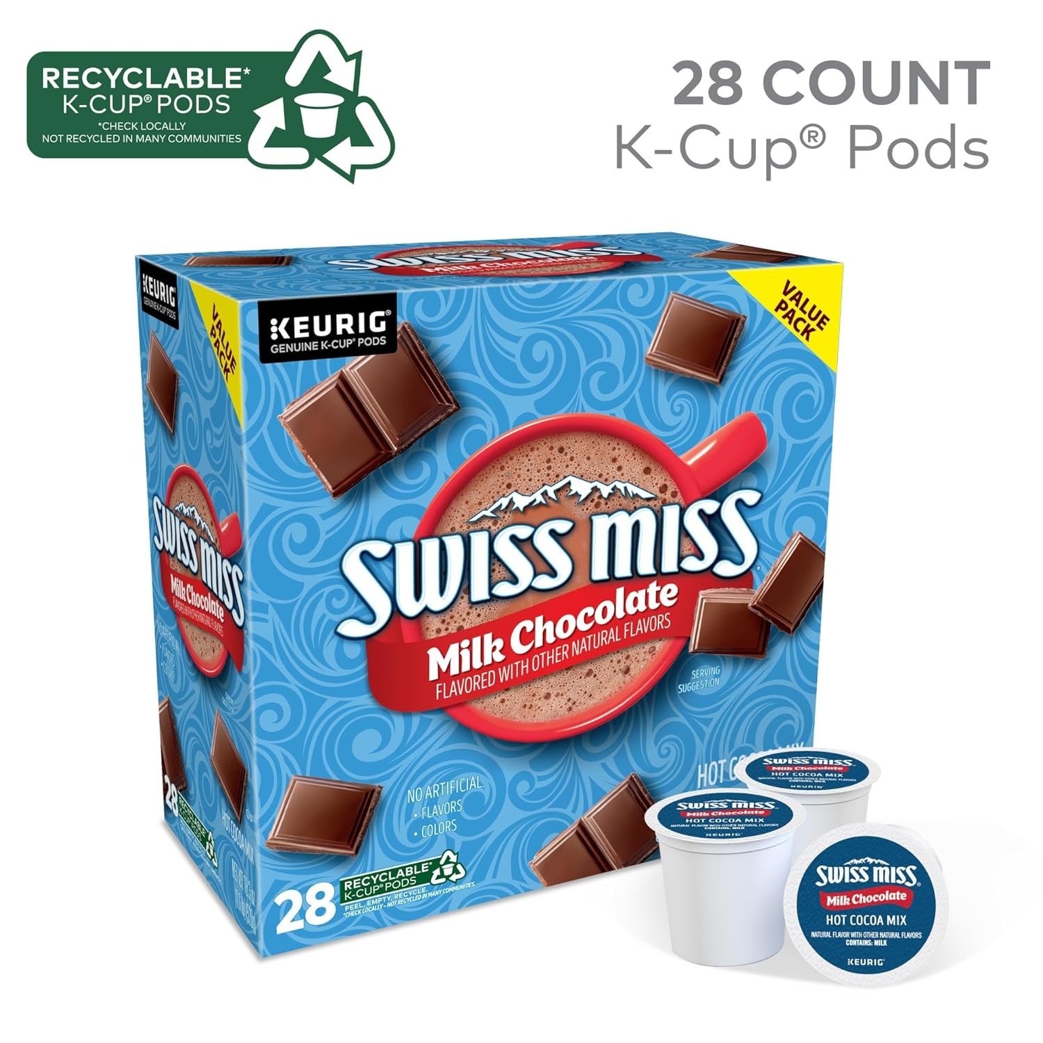 28 Count Swiss Miss Milk Chocolate Hot Cocoa K-Cup Pods for Anytime Enjoyment