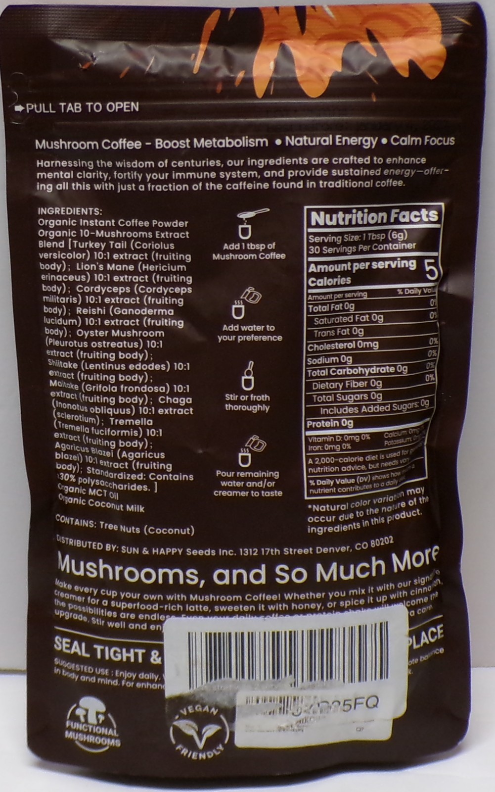 Mushroom Coffee Powder Boost Energy 30 Servings 6.35 oz. Exp. Jan 27