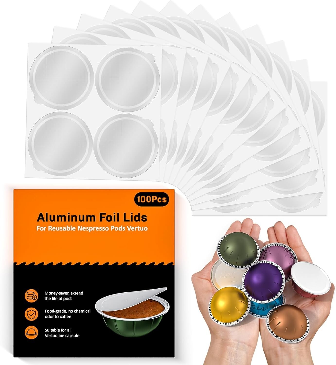 Aluminum Foil Seals Lid for Reusable Nespresso Pods Vertuoline Capsules100 pcs