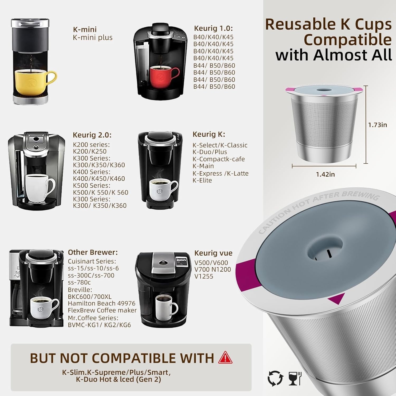 2 Pack Reusable K Cup Coffee Pods, Universal Stainless Steel Refillable K Cup…