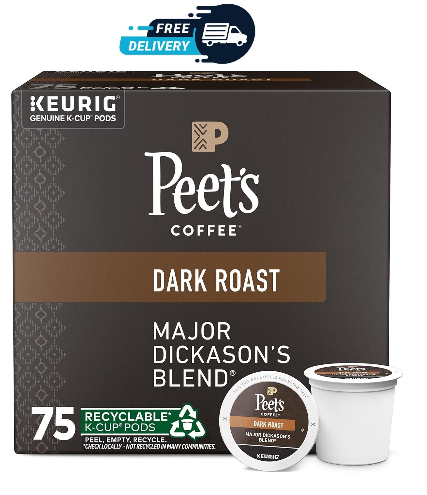 Peet’s Coffee, Dark Roast Keurig K-Cup Pods – Major Dickason’s Blend 75 Count