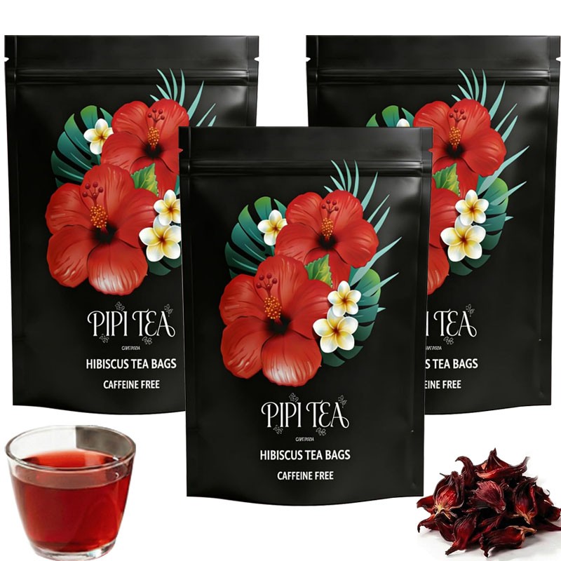 3X PiPi Tea Organic Hibiscus Tea Bags – Caffeine Free Herbal Tea Rich in Antioxi