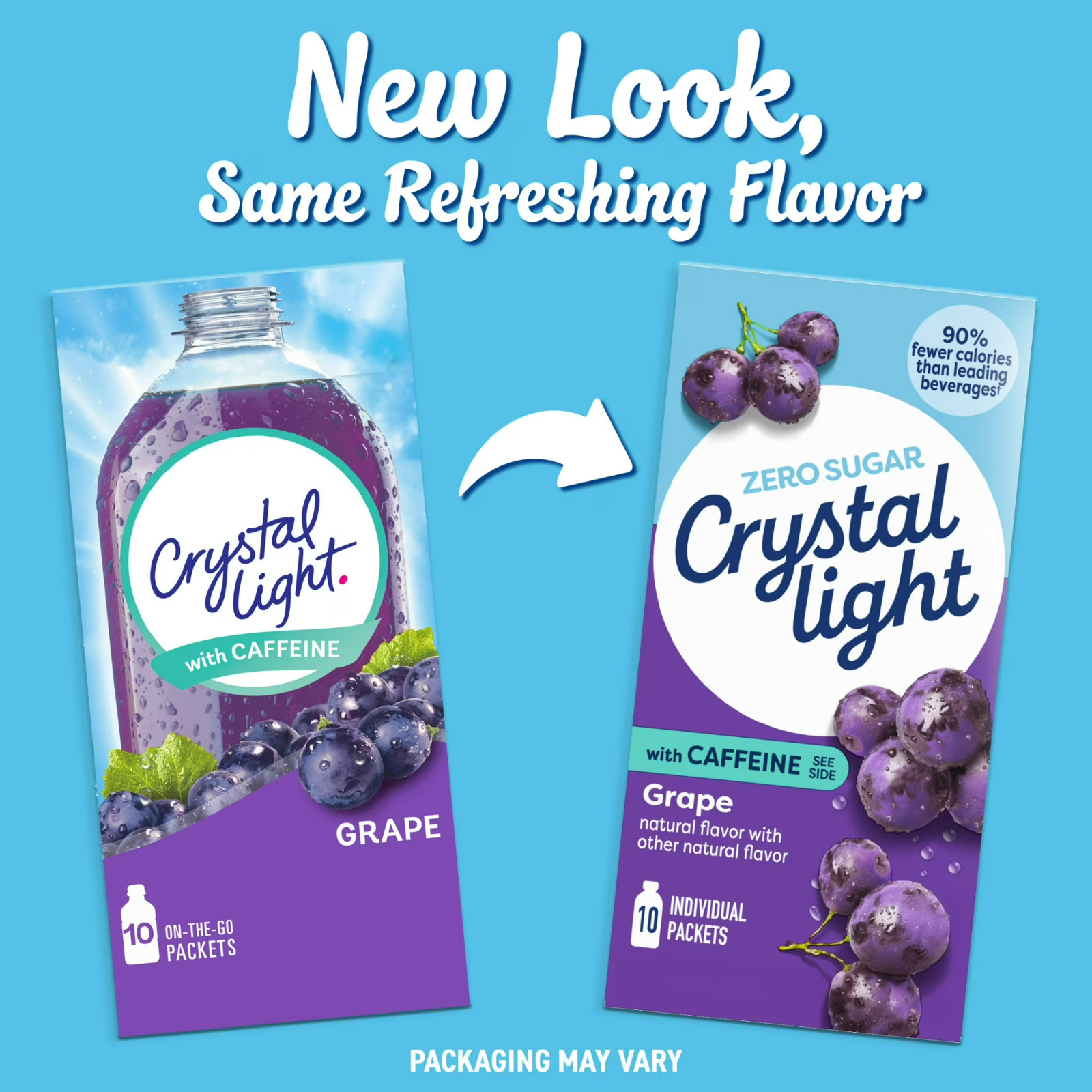 Crystal Light with Caffeine Grape Flavor – On The Go packets 10 Count- 2 Boxes