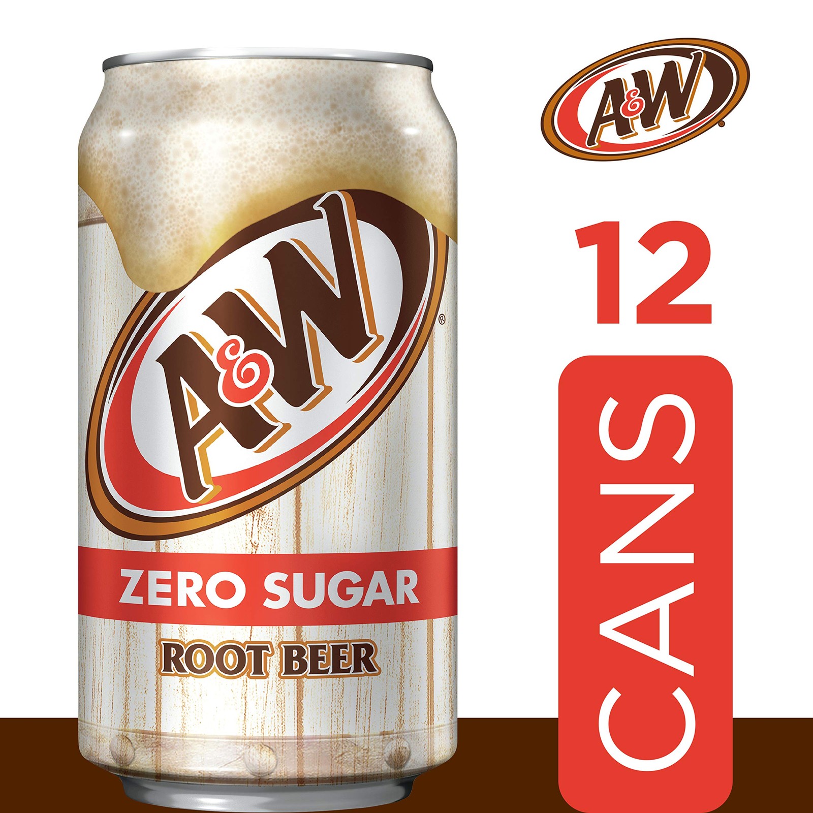 A&W Zero Sugar Root Beer Soda, 12 fl oz cans, 12 count 12 Fl Oz (Pack of 12)