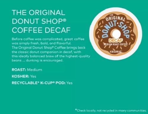 The Original Donut Shop Decaf Coffee, Medium roast, 96ct.