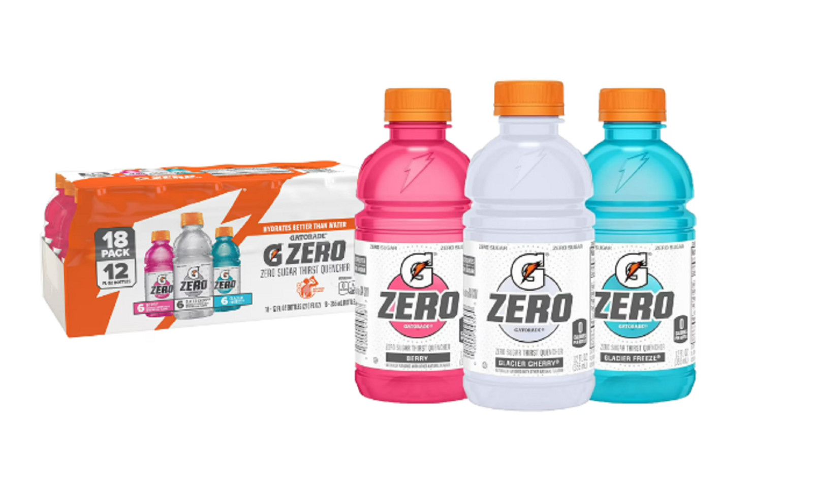 Gatorade Zero Sports Drinks, Berry/Glacier Cherry/Glacier Freeze Variety Pack 18
