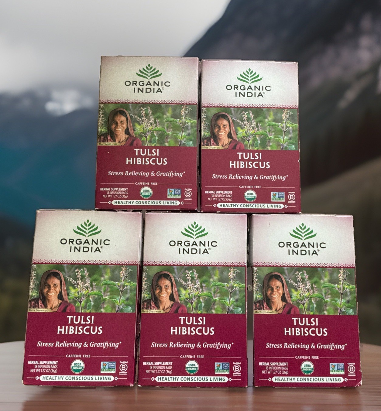5 Tulsi Hibiscus Tea Organic India 18 Bags 90 Holy Basil Herbal Tea Stress Relax