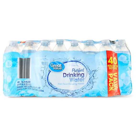Great Value Purified Drinking Water, 40 Count 16.9 Fl. Oz.,(Pack 2)@