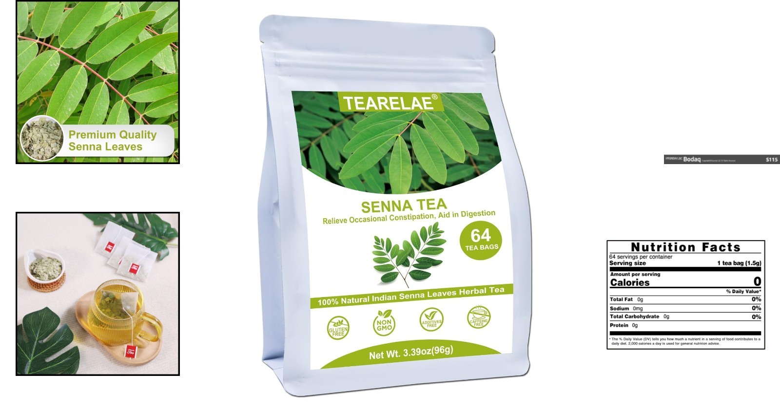 Non-GMO Indian Senna Tea – 1.5g x 64 Bags for Digestive Health