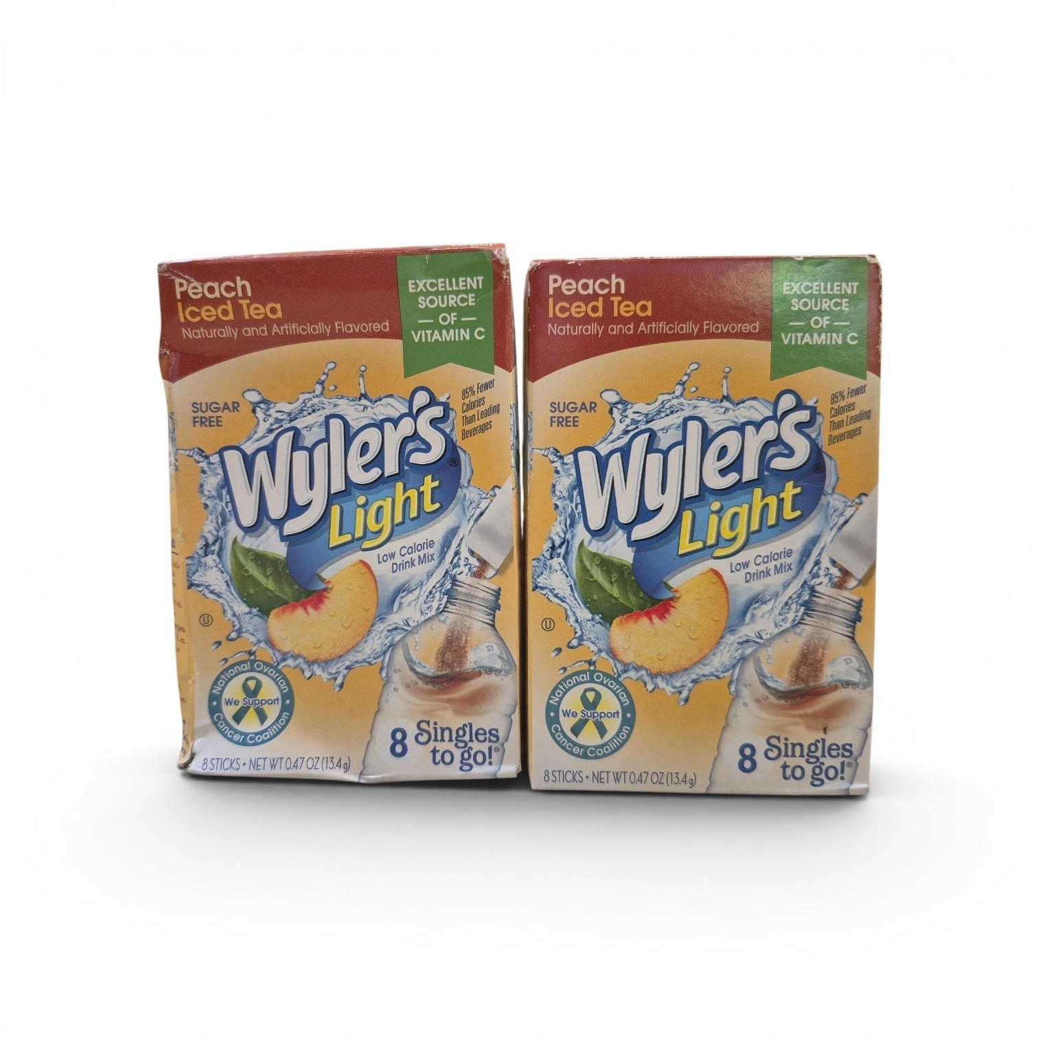Wylers Light Peach Iced Tea Singles To Go Drink Mix 8 Count Sugar Free Lot of 2
