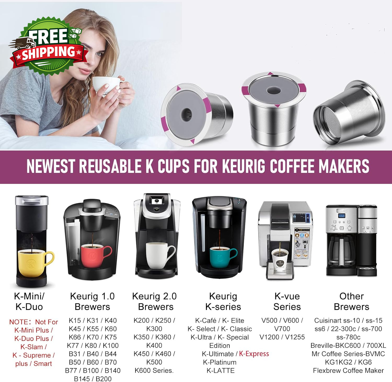 Stainless Steel Reusable K Cups Coffee Pods, 2 Pack | Universal Compatibility
