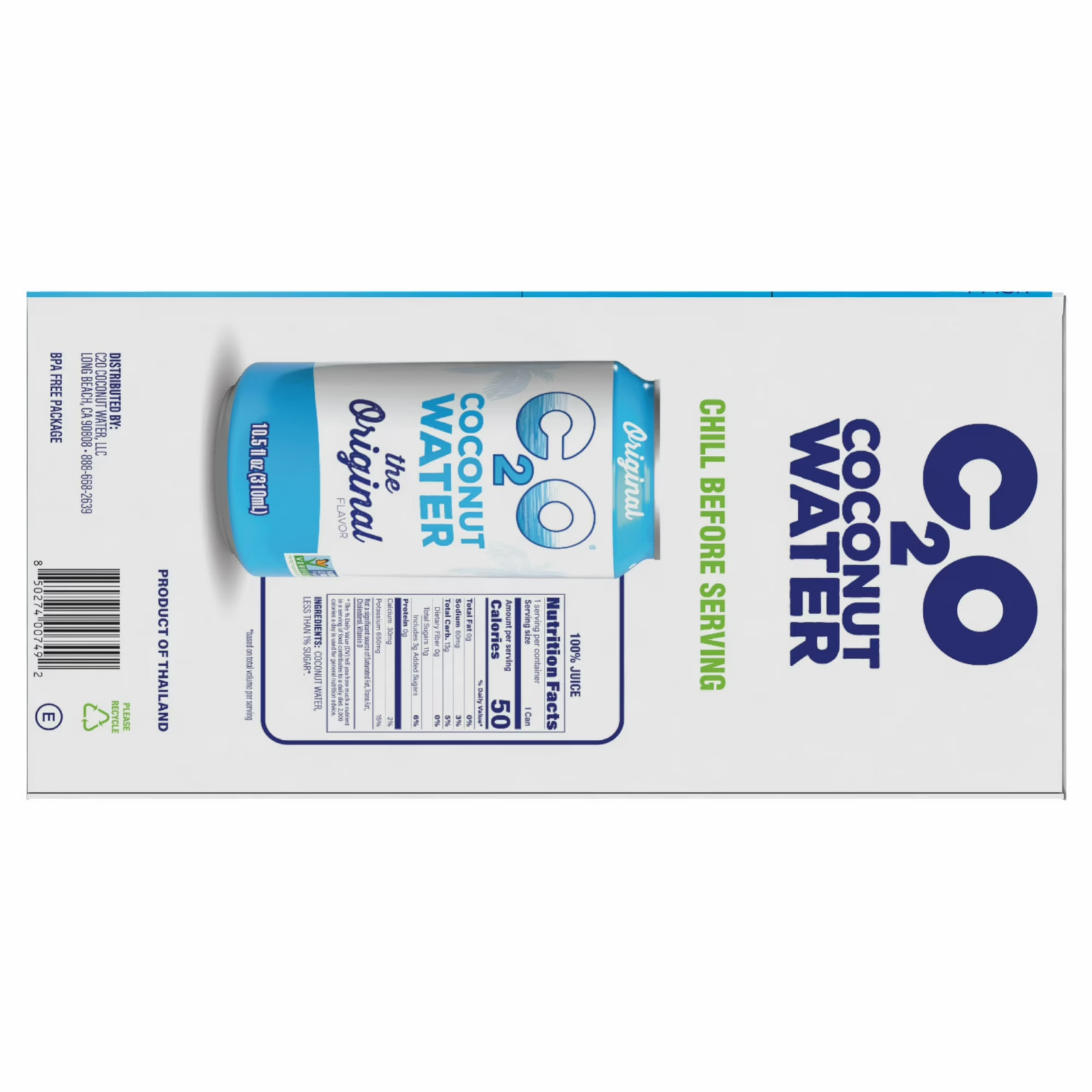 C2O Pure Coconut Water, Coconut Water Hydration Pack, 10.5 fl oz, 8 Pack