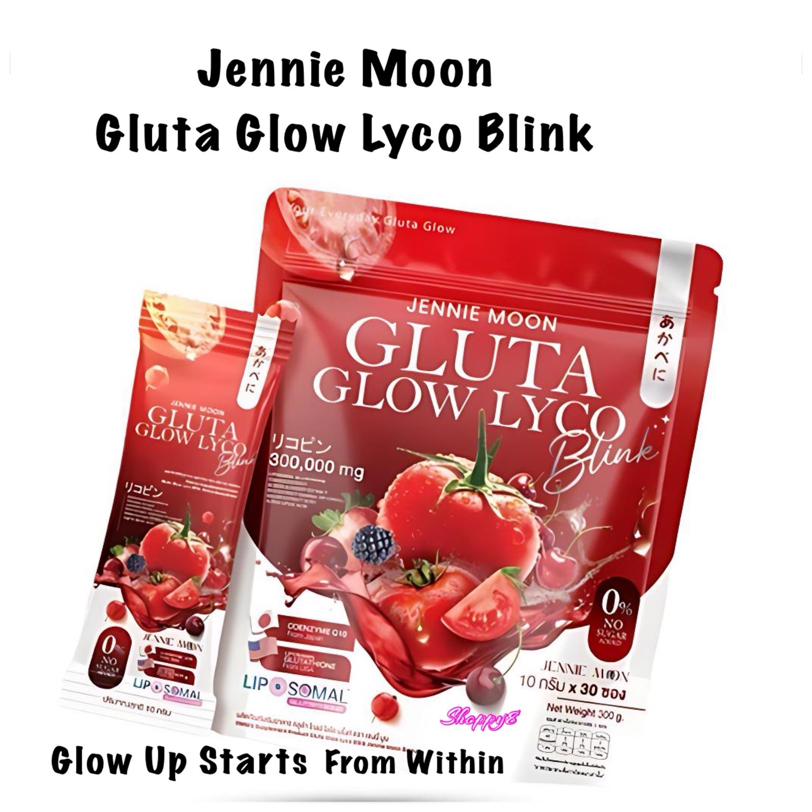 Jennie Moon Gluta Glow Lyco Drink Powder 30 Sachets CoQ10 Blend 300g