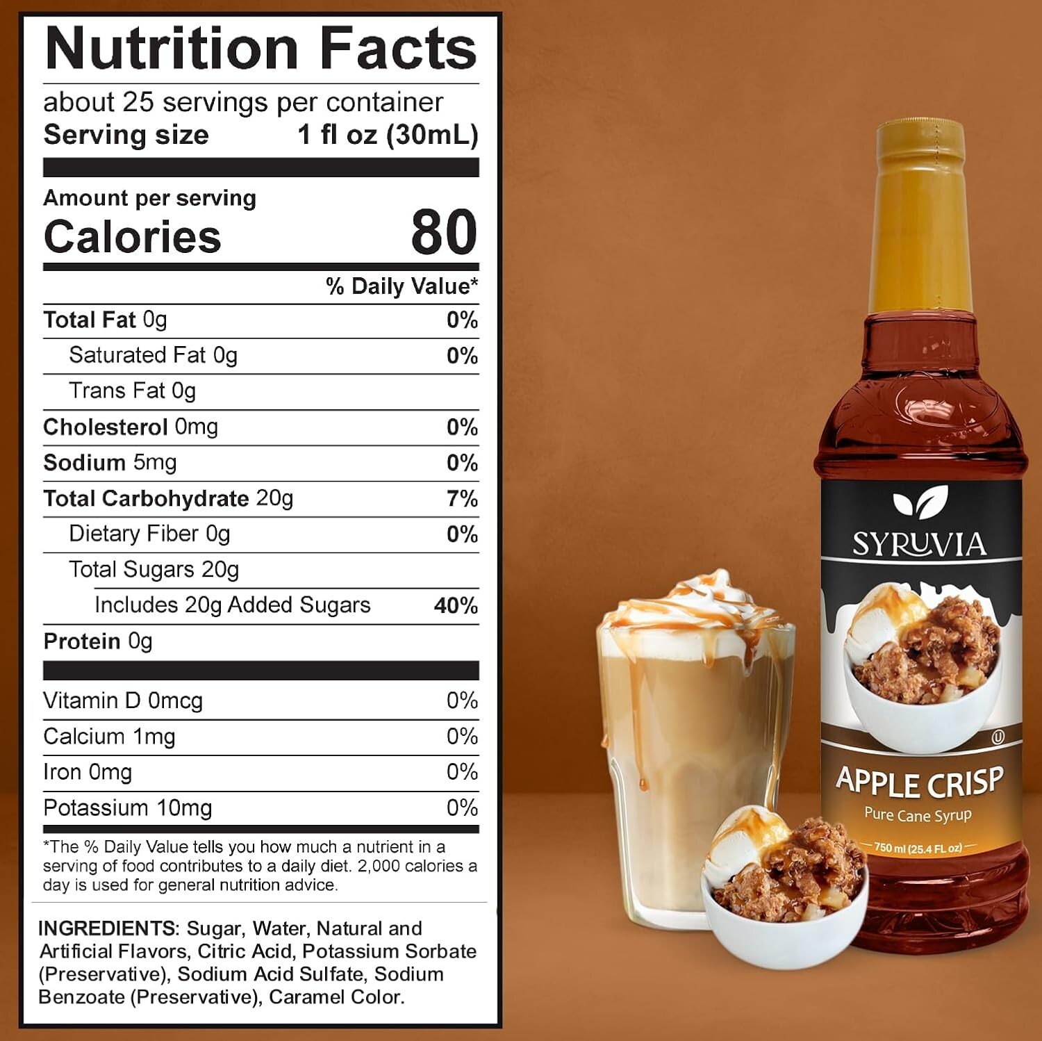 Syruvia Apple Crisp Syrup 25.4 fl oz – Kosher, Gluten-Free, Perfect for Drinks
