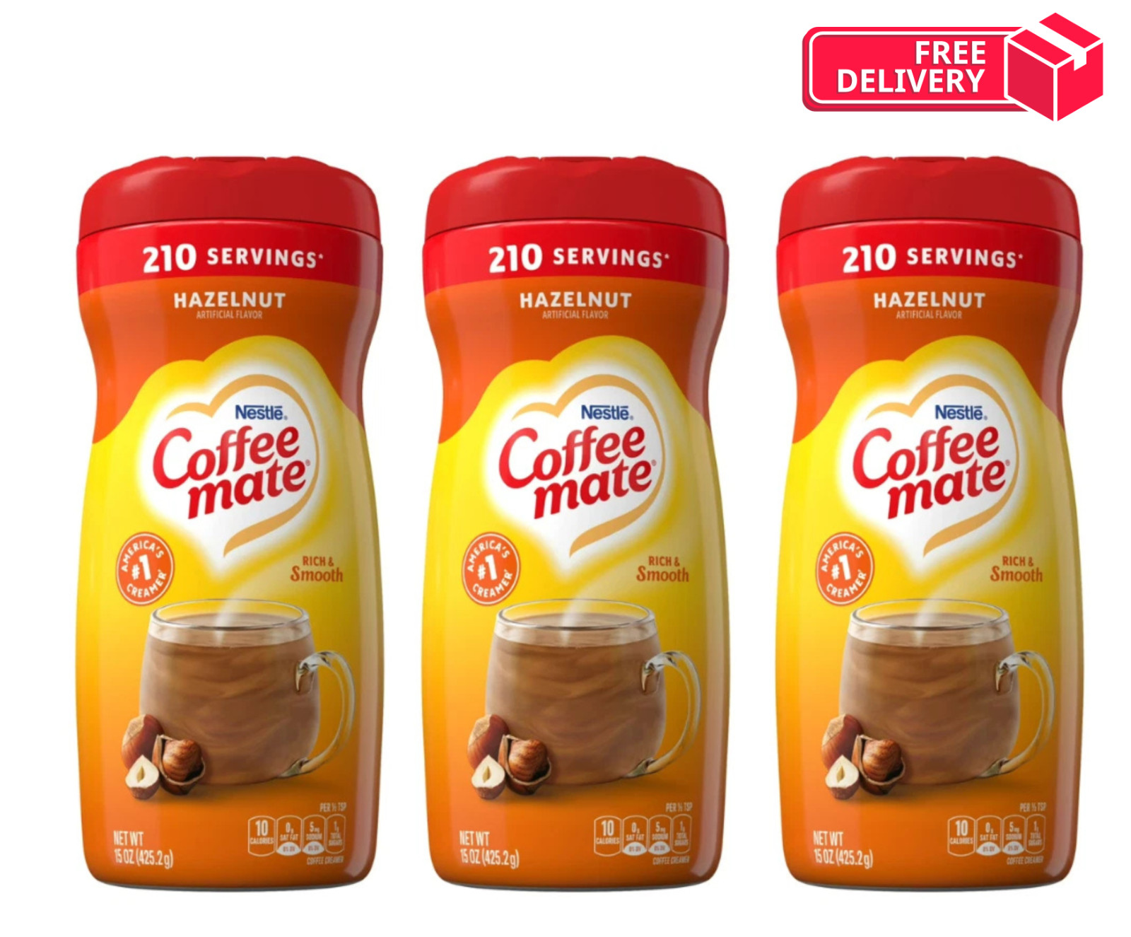 3 Pack Nestle Coffee Mate Hazelnut Powder Coffee Creamer, 15 oz, Lactose-free