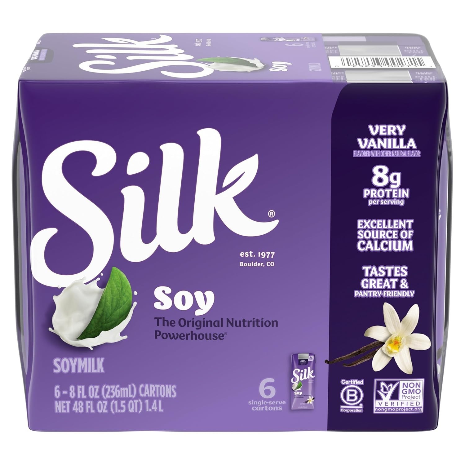 Silk Shelf-Stable Soy Milk Singles, Very Vanilla, Dairy-Free, Vegan, Non-GMO…