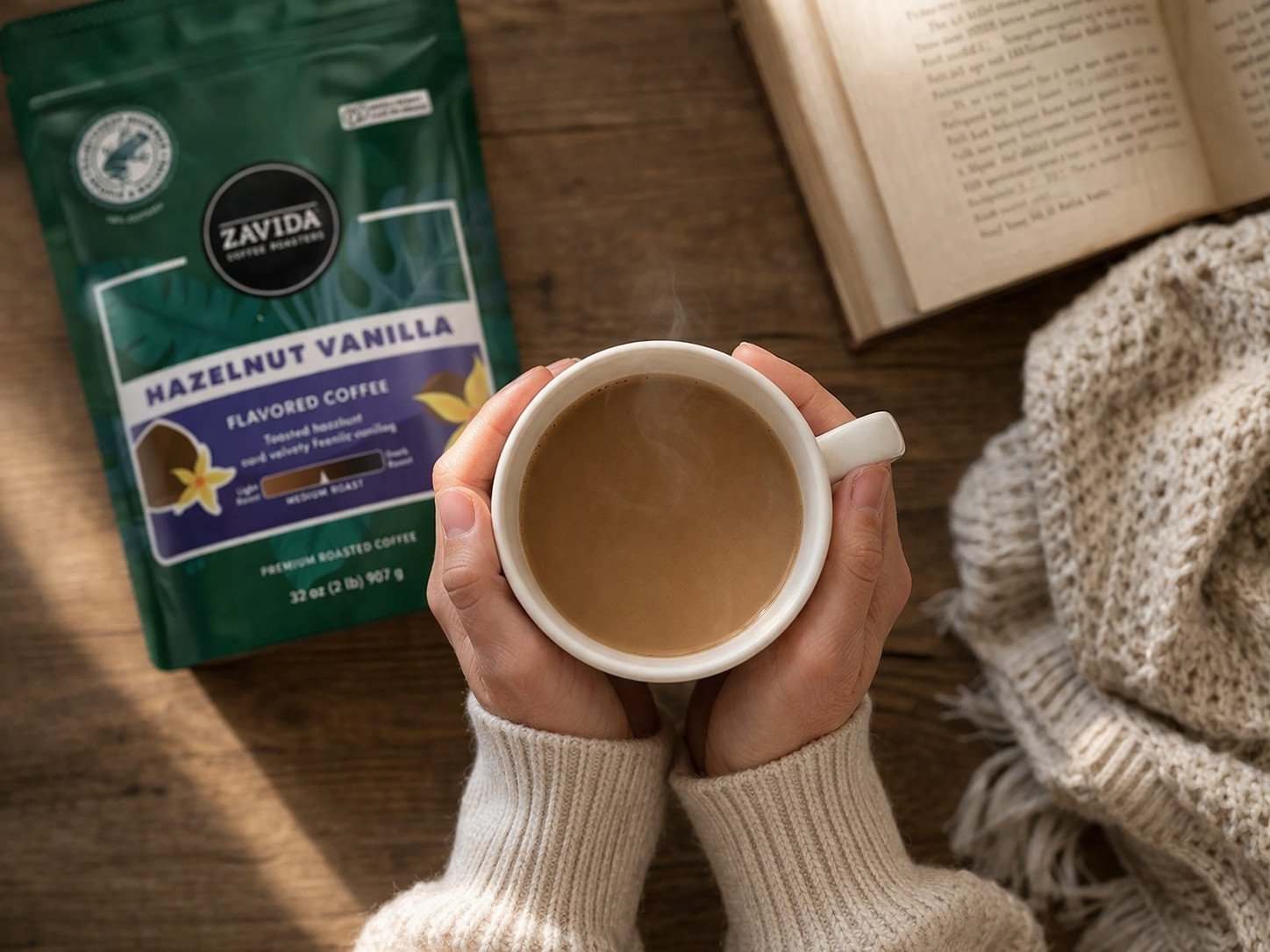 ☕ Zavida Hazelnut Vanilla Whole Bean Coffee 32oz (2lb) – Fresh Premium Roast ✨