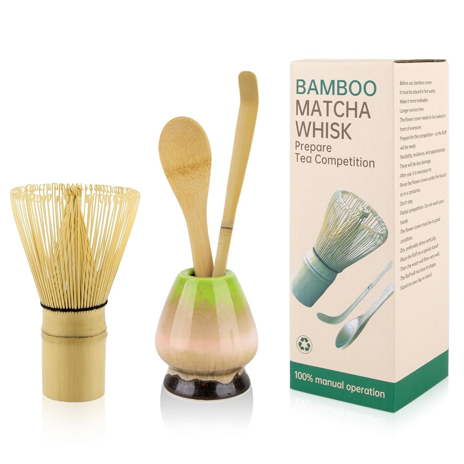 Japanese Matcha Tea Set 4pc Bamboo Whisk Scoop Holder Sifter