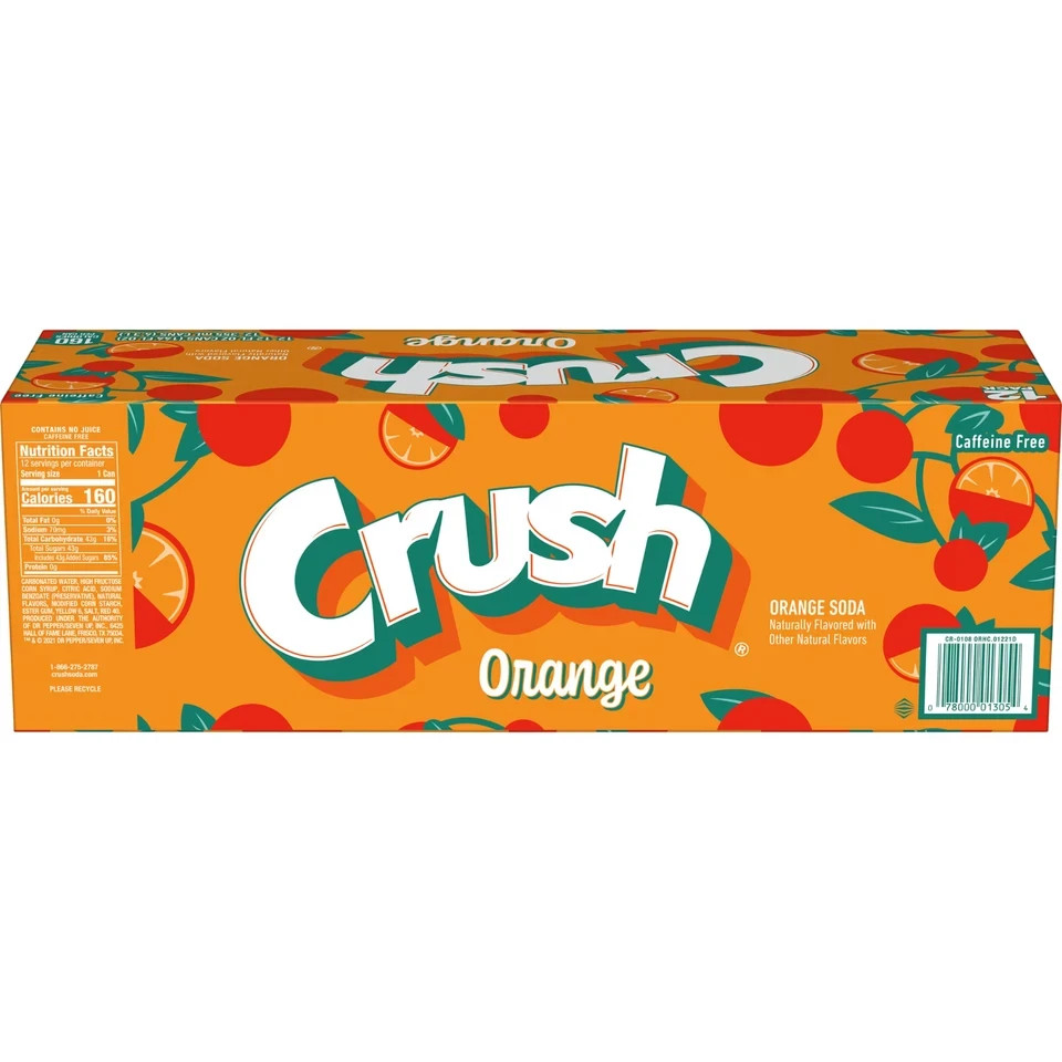 Crush Caffeine Free Orange Soda Pop, 12 fl oz, 12 Pack Cans-free SHIPPING.