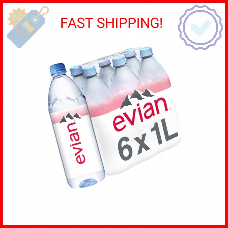 Evian Natural Spring Water, 1 L bottles, 6 pack