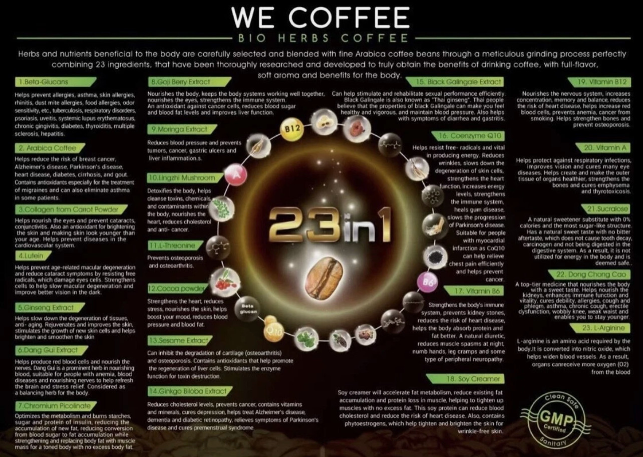 WE Coffee Instant Herbs Mixed Powder 23in1 Natural Cappuccino Arabica 300g
