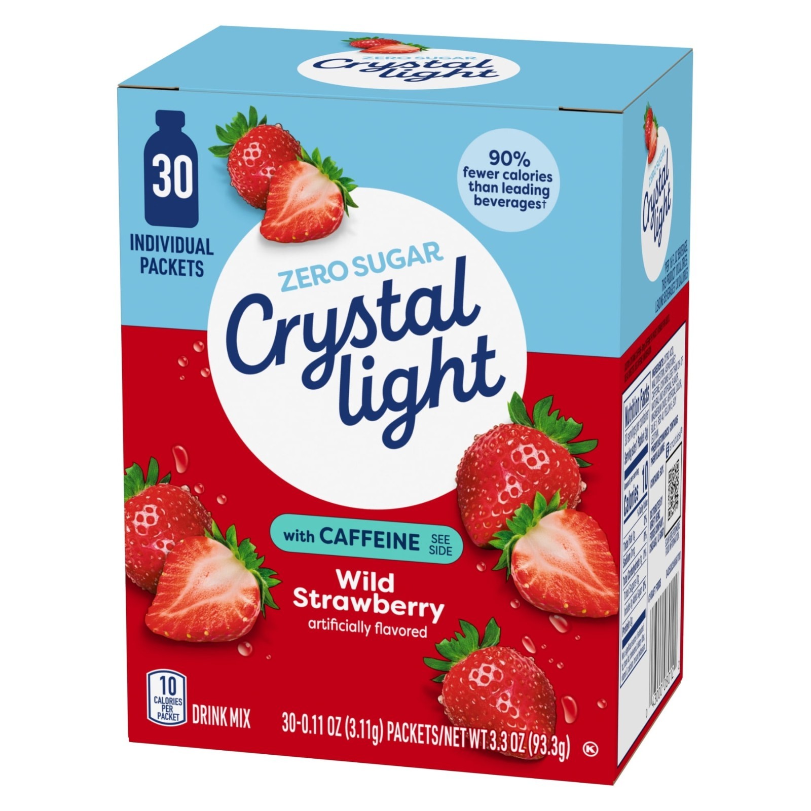 Crystal Light Wild Strawberry Sugar Free Drink Mix Singles with Caffeine, 30 ct
