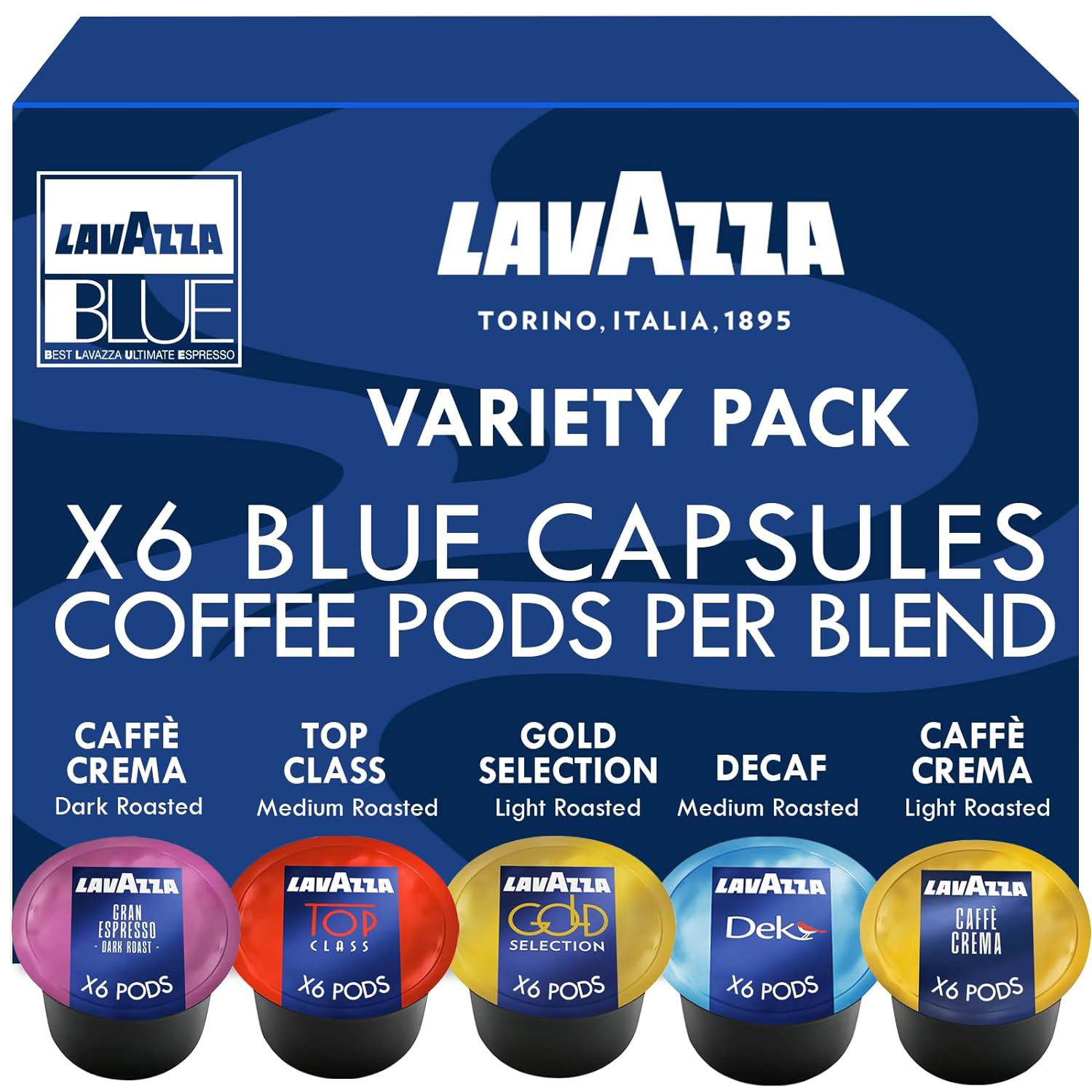 Lavazza Blue Coffee Pods, 30 Count Sampler Coffee Capsules, 5 Flavors – Top Gran