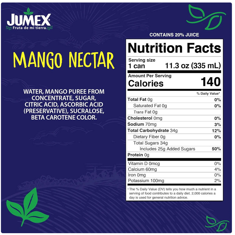 Jumex Mango and Peach Nectar from Concentrate, 11.3 Fl. Oz., 12 Count
