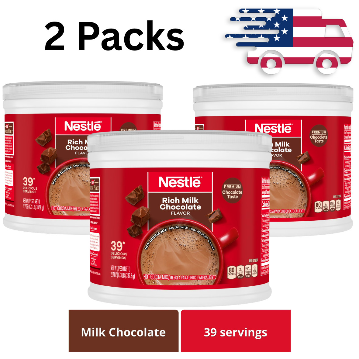 Nestle Hot Cocoa Rich Milk Chocolate Flavored Mix Powder, 27.7 oz, Can ( 3 BOX )
