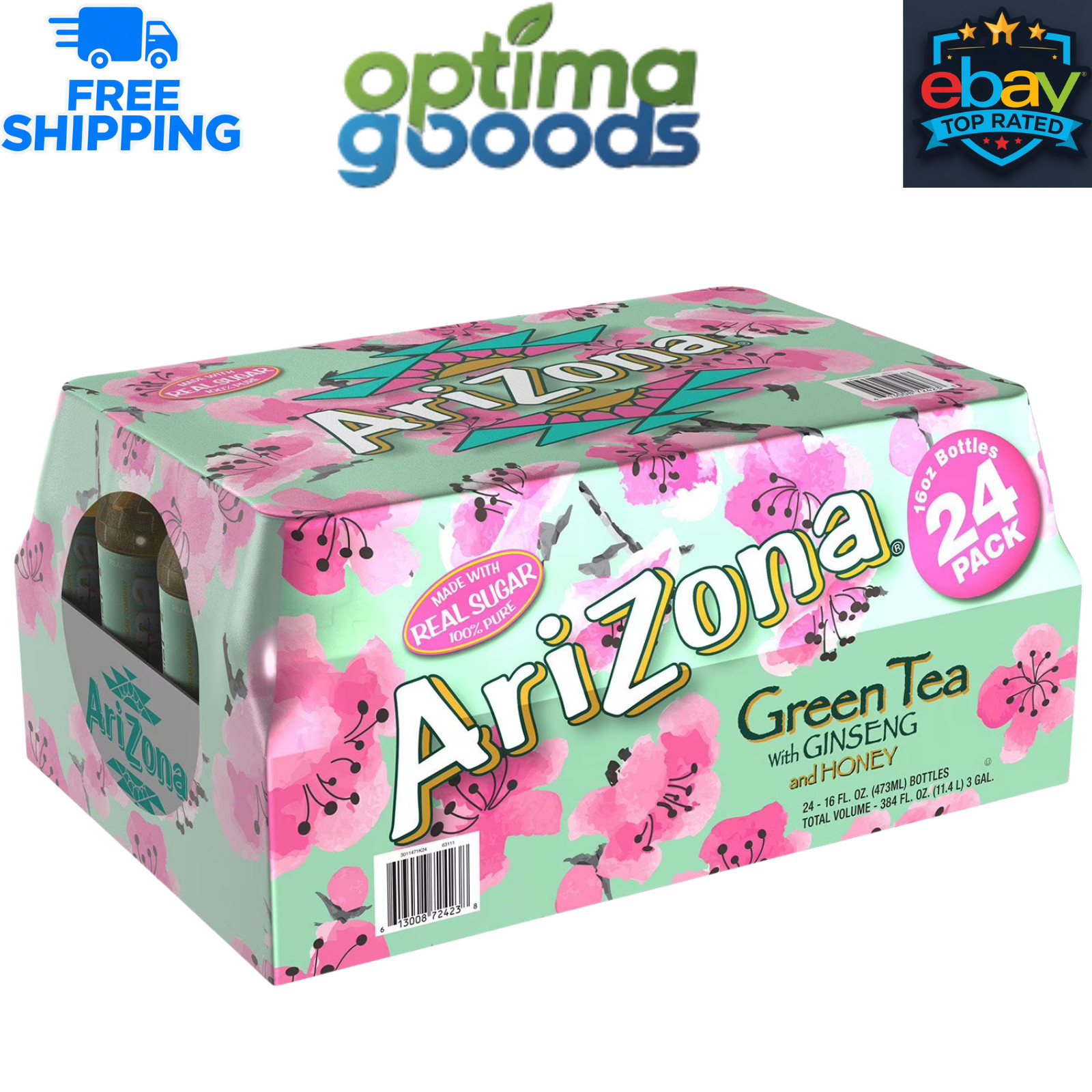 AriZona Green Tea with Ginseng & Honey 16 fl oz Bottles 24 Pack Ready to Drink
