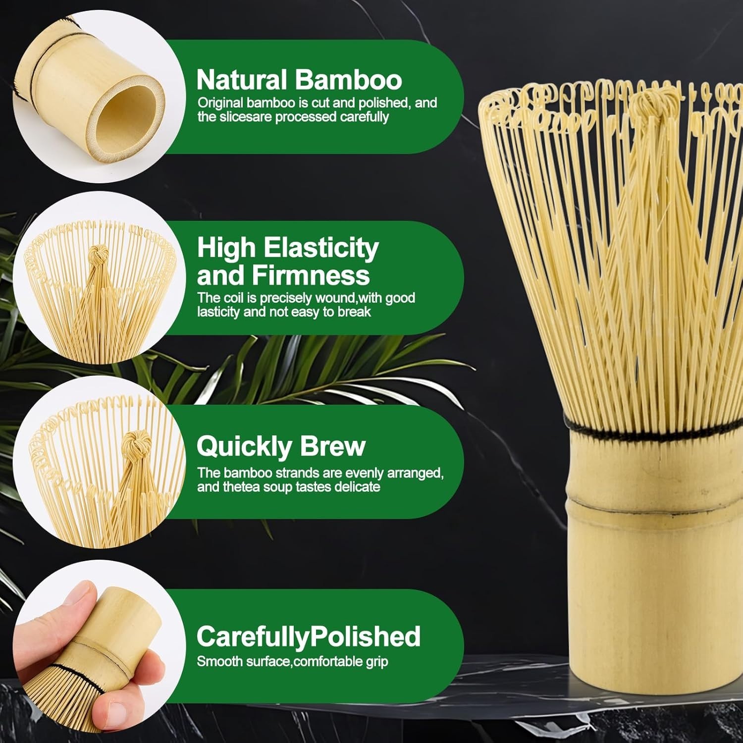 Japanese Matcha Tea Set 4pc Bamboo Whisk Scoop Holder Sifter