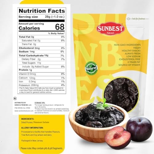 SUNBEST NATURAL Jumbo Pitted Dried Prunes in a Resealable Bag, 3 lb.