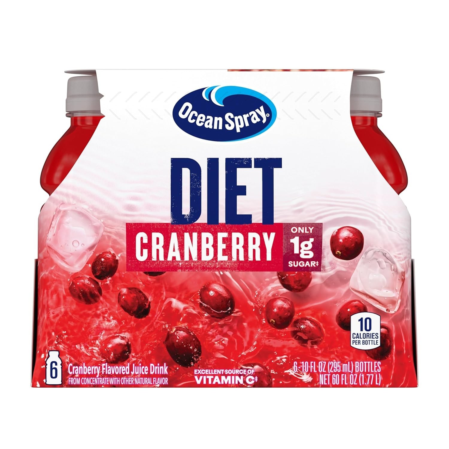 Diet Cranberry Juice Drink Pack of 6 – 10 Fl Oz Bottles, Guilt-Free Refreshment