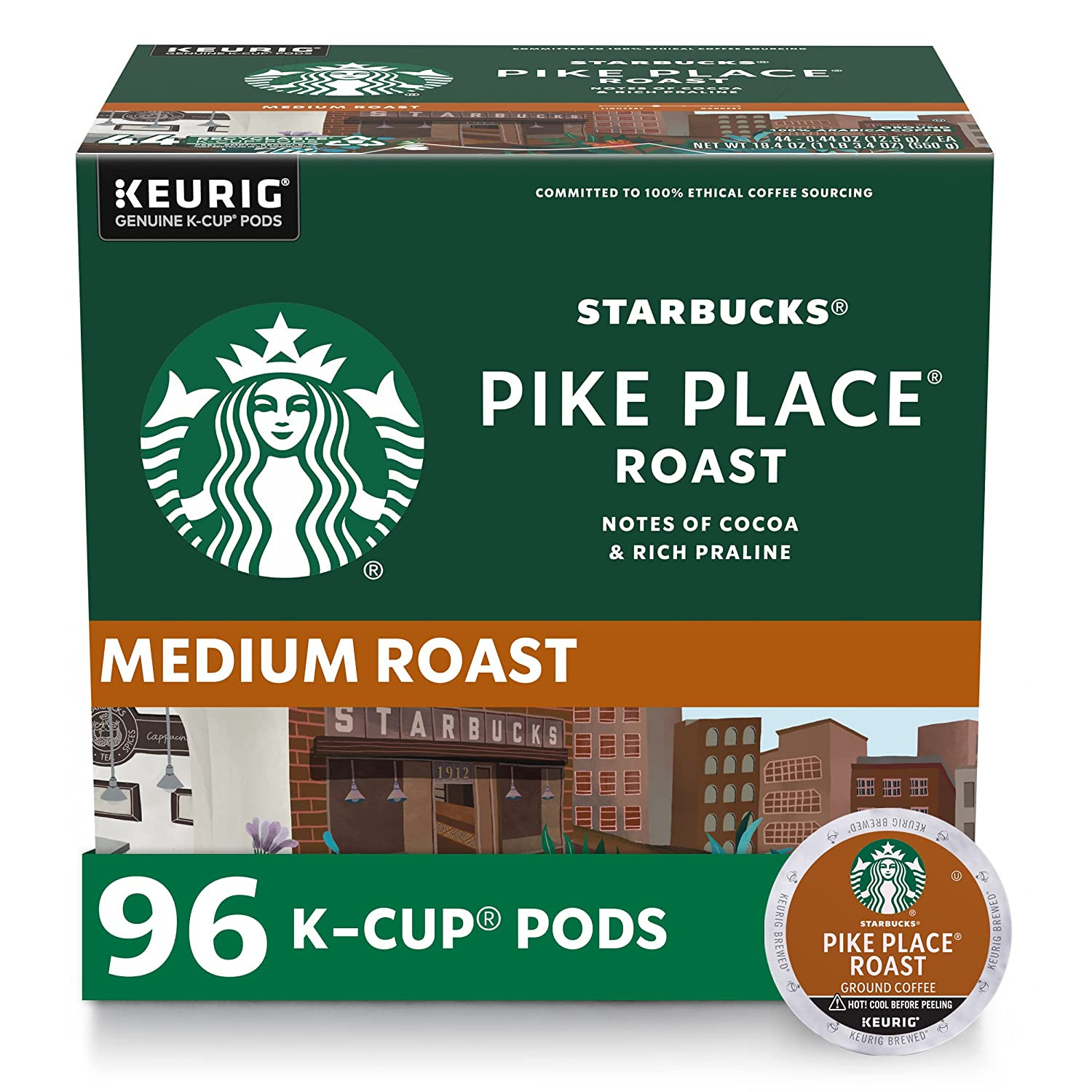 Starbucks K-Cup Coffee Pods, Medium Roast Hot or Iced Coffee, Pike Place Roast,