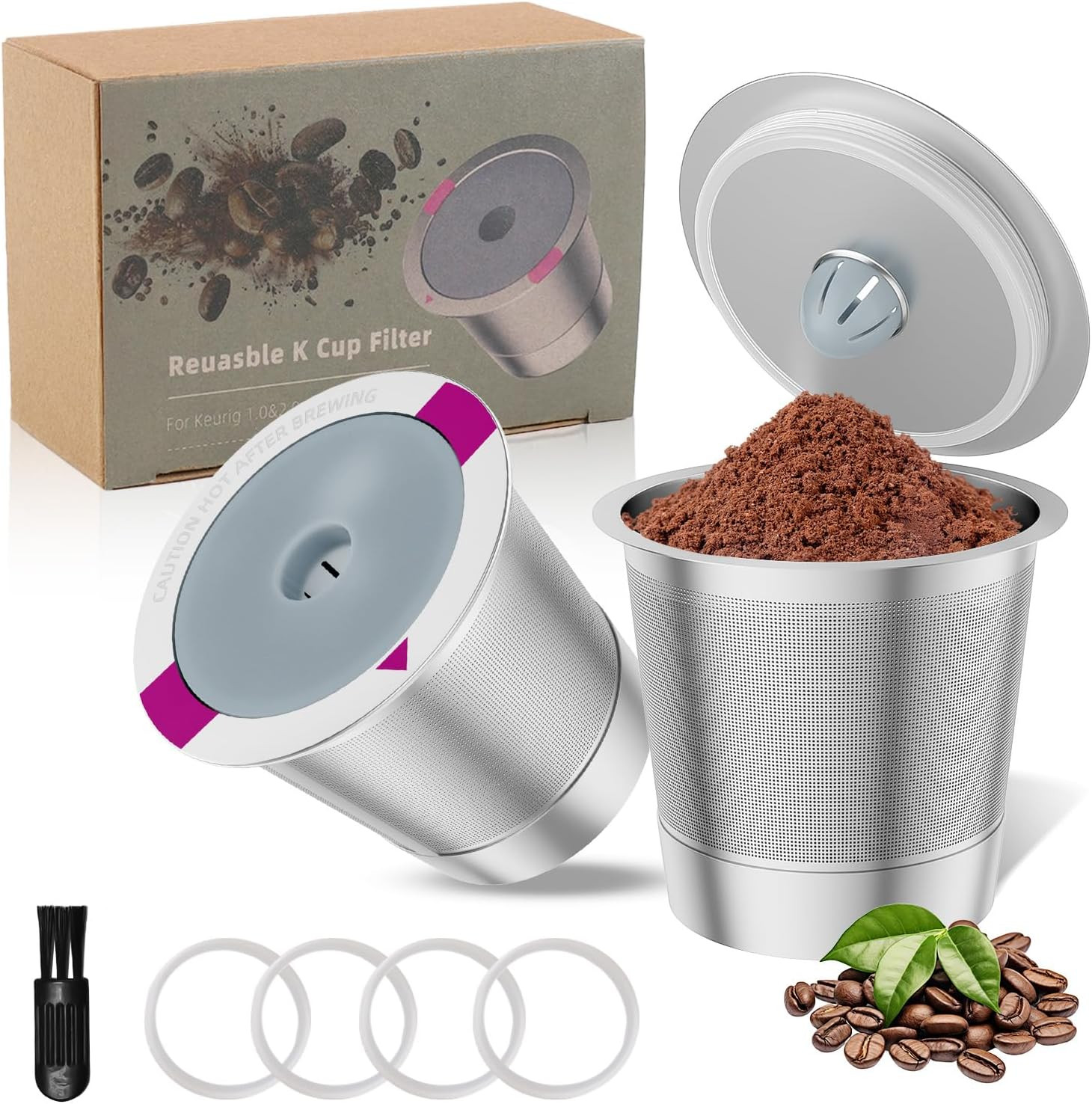 2 Pack Reusable K Cup Coffee Pods, Universal Stainless Steel Refillable K Cup Co