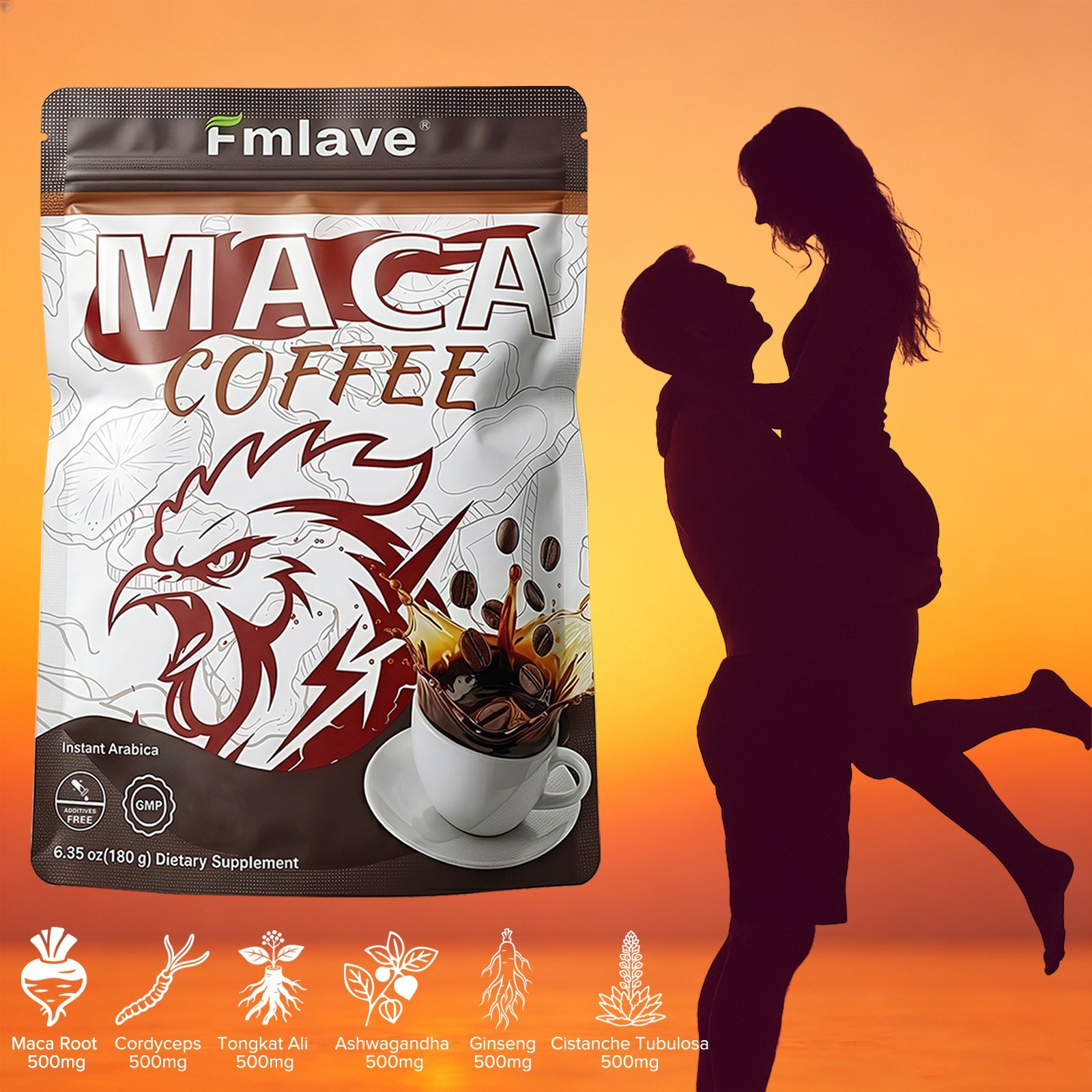 Men’s Energy Enhance Coffee Instant Coffee with Maca Ginseng Ashwagandha 6.35 oz