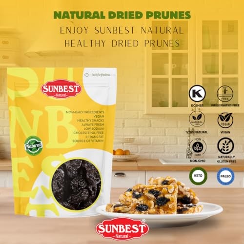 SUNBEST NATURAL Jumbo Pitted Dried Prunes in a Resealable Bag, 3 lb.
