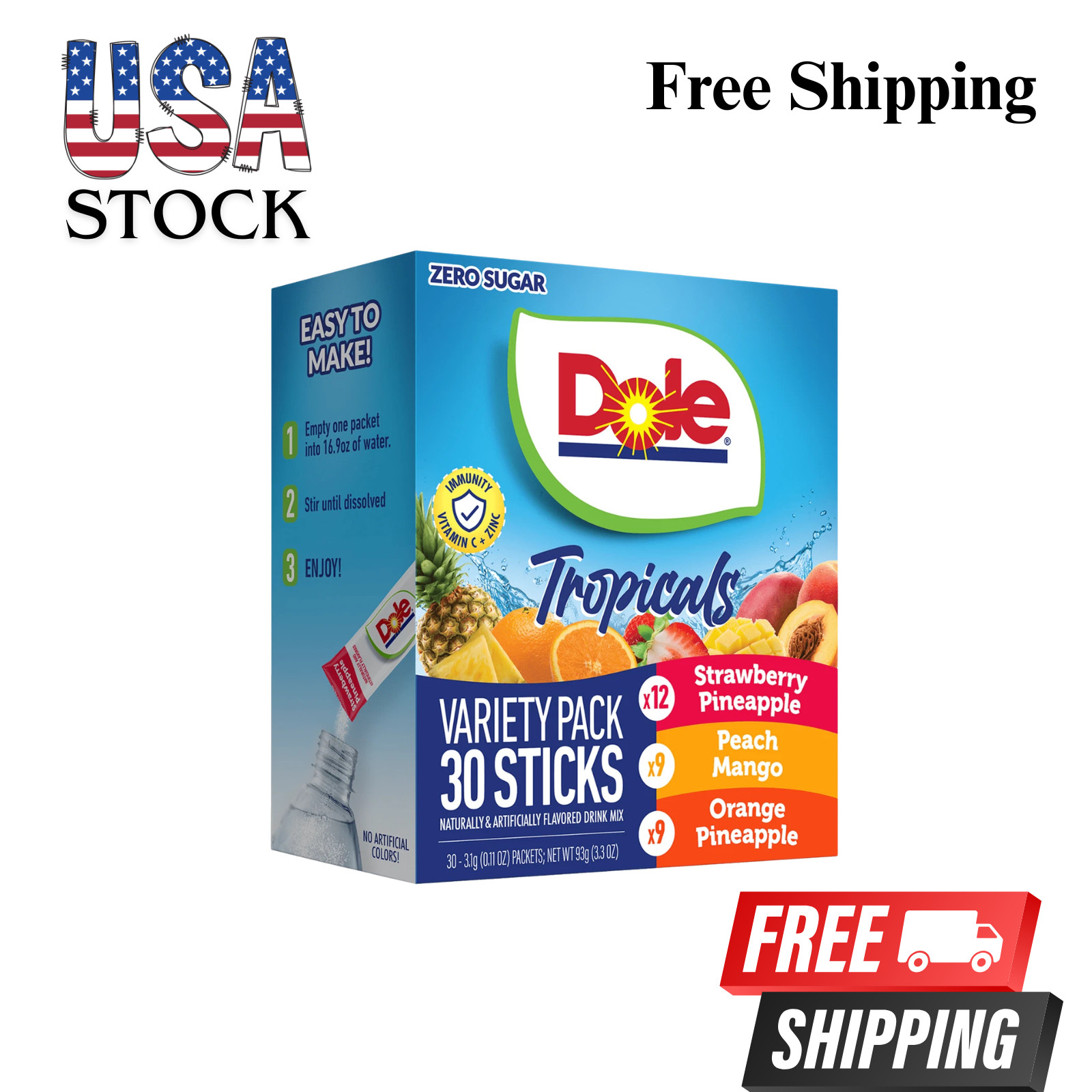 Dole Powder Drink Mix Variety Pack, Tropical, Peach Mango & Strawberry Pineapple