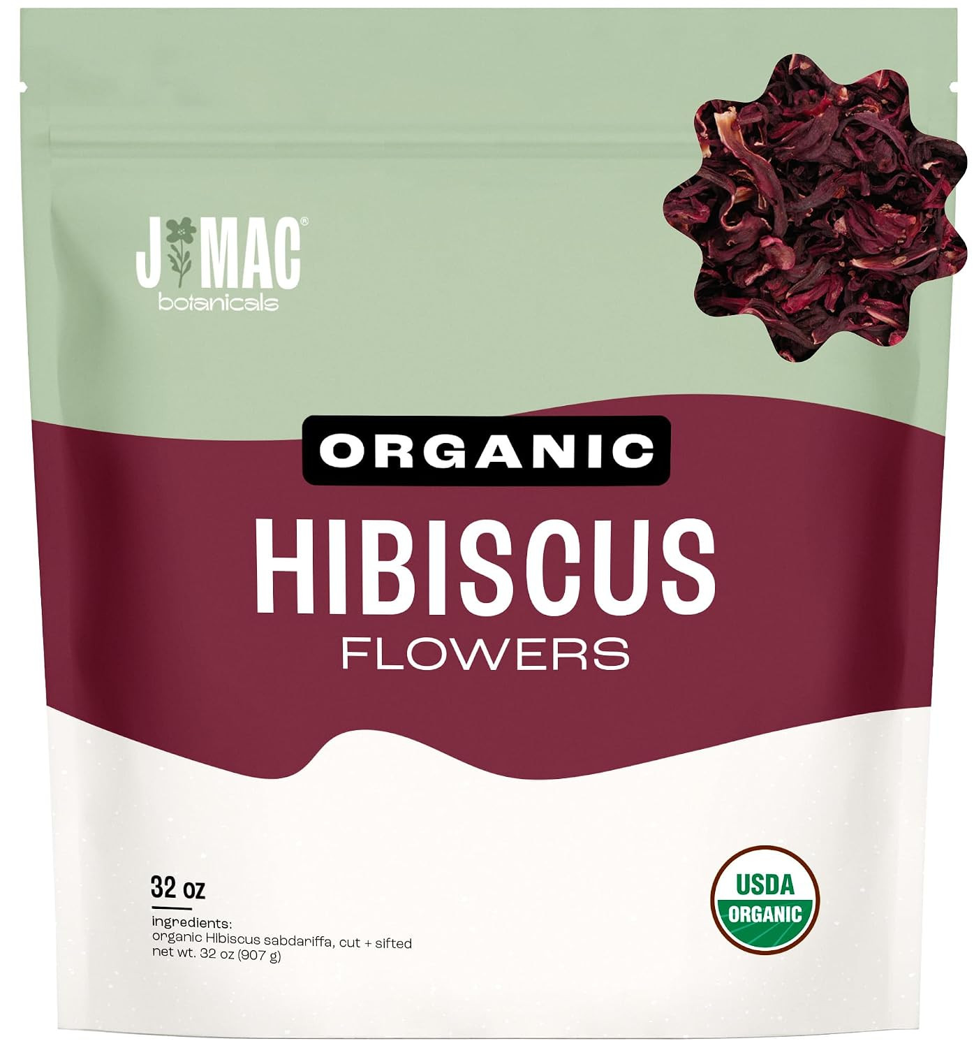 Certified Organic Hibiscus Flower (2 Pounds), Hibiscus Tea, Cut & Sifted Flowers