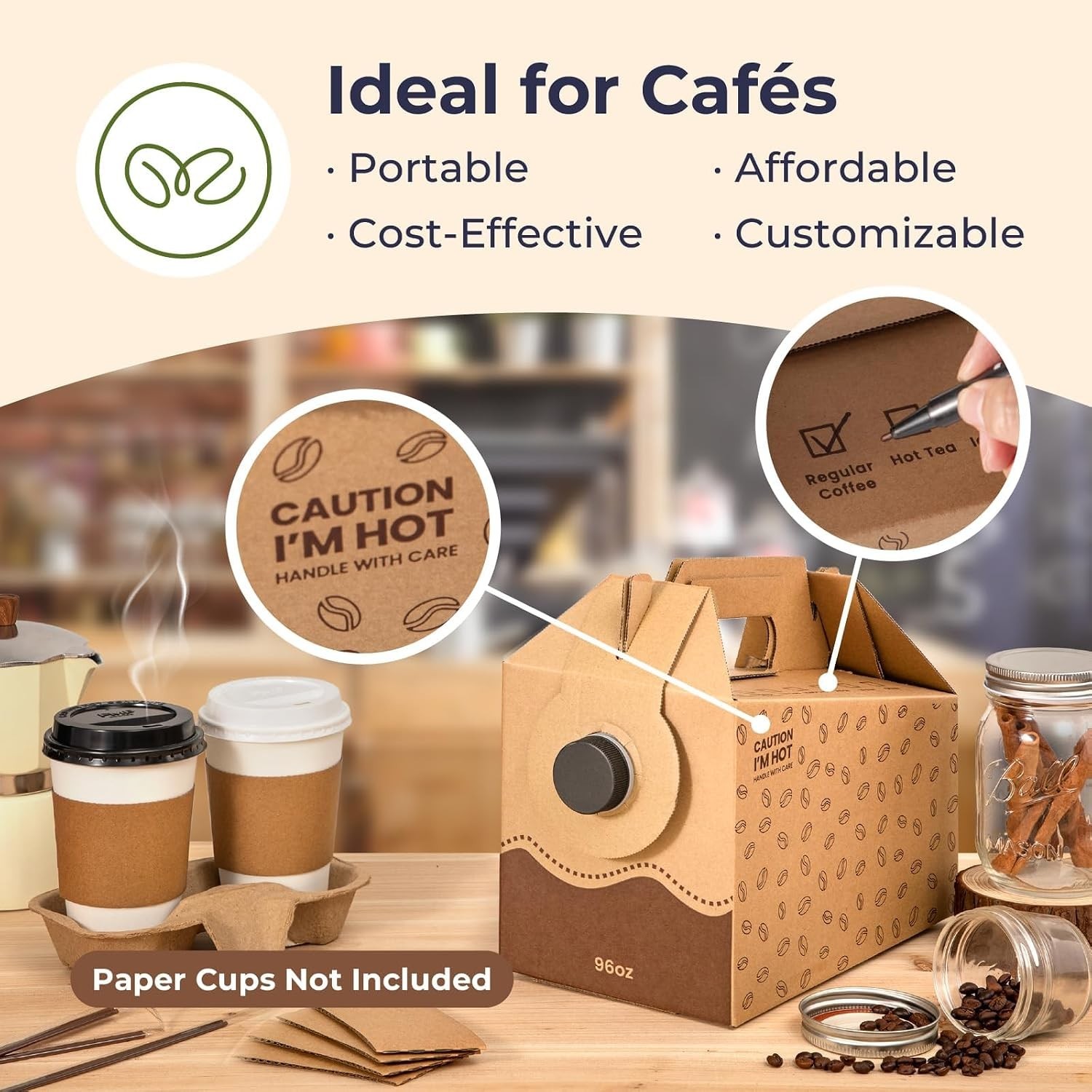 Coffee Dispenser 96 oz Bulk Pack with Handle Insulated Hot Cold Take Out