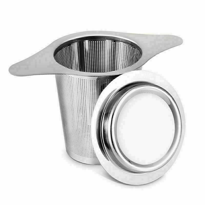 1/2 PCS Mesh Tea Infuser Stainless Metal Cup Strainer Loose Leaf Filter W/Lid