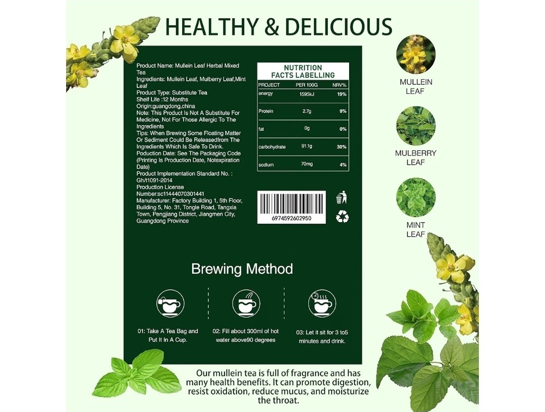 Sirdika Mullein Leaf Herbal Mixed Mint Tea Bags 20 Ct Caffeine Free Non-GMO
