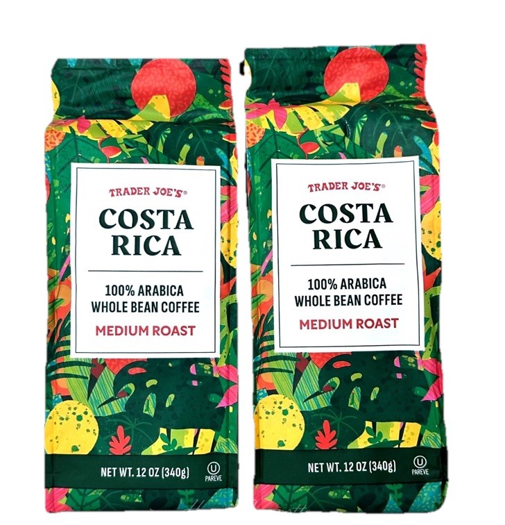 2 X Trader Joe’s Costa Rica 100% Arabica Whole Bean Coffee Medium Roast 12 Oz Ea