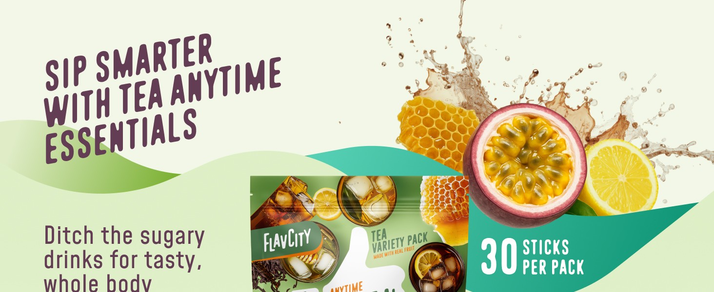 Anytime Essential Tea Variety Pack – Powder Drink Mix Packets with Collagen –