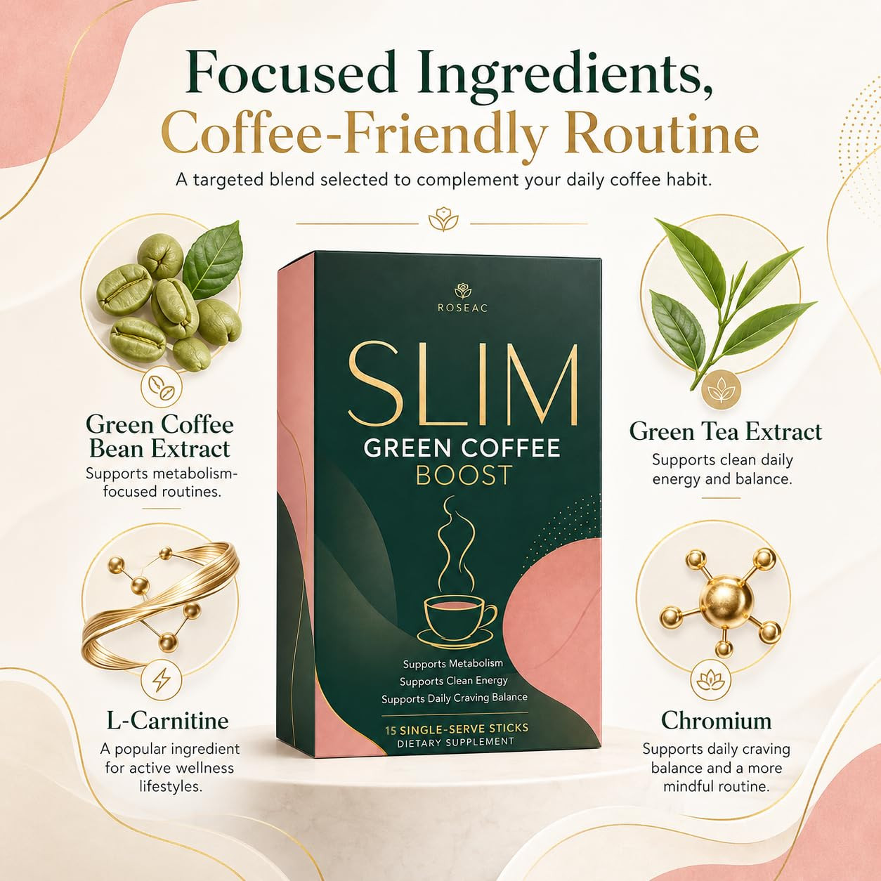 Slim Green Coffee Boost Powder, Flavorless Coffee Stick Packs for Hot or Iced, E